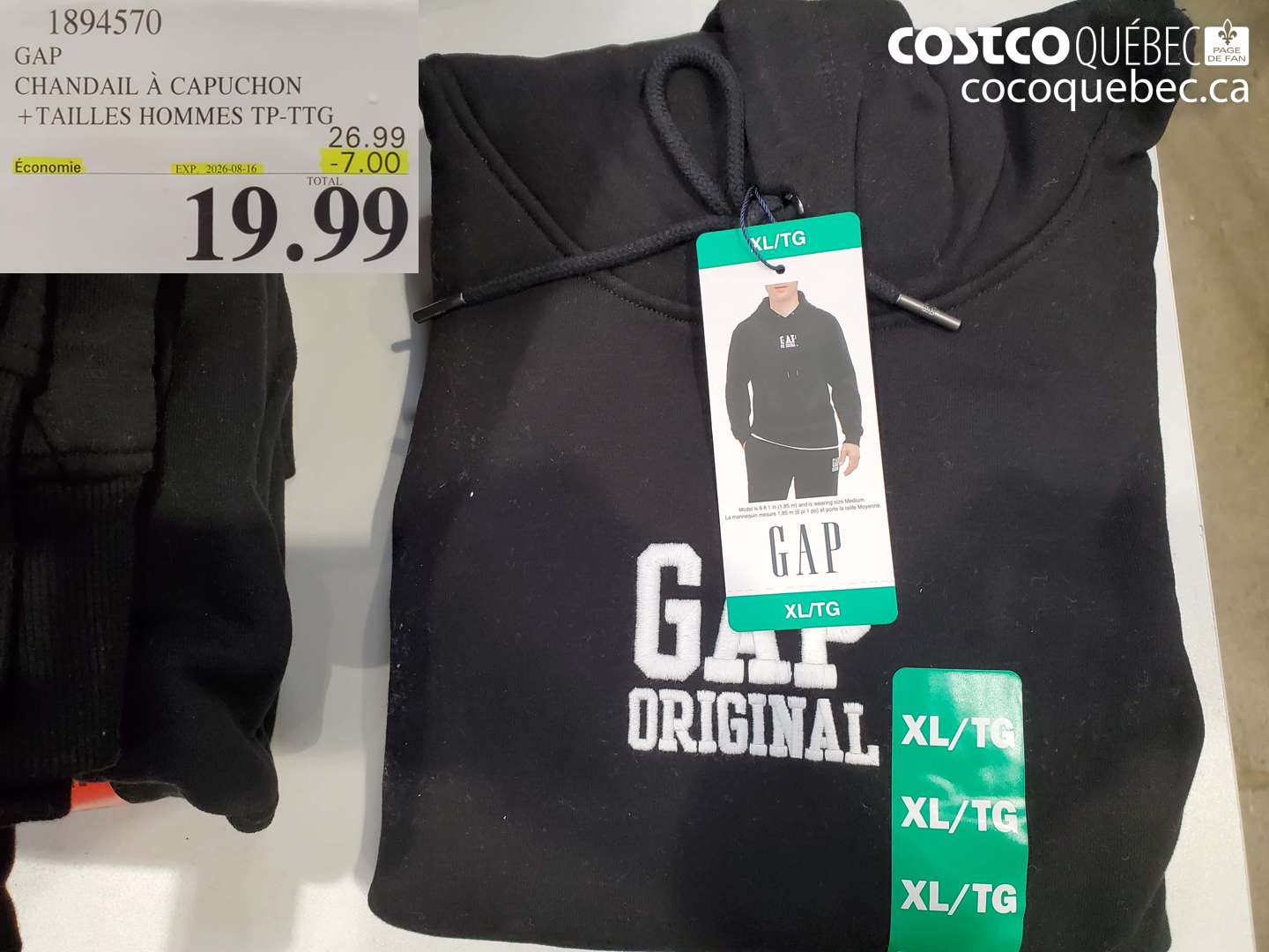 1894570 GAP CHANDAIL À CAPUCHON + TAILLES HOMMES TP-TTG ($7.00 INSTANT SAVINGS EXPIRES ON 2026-08-16) $19.99