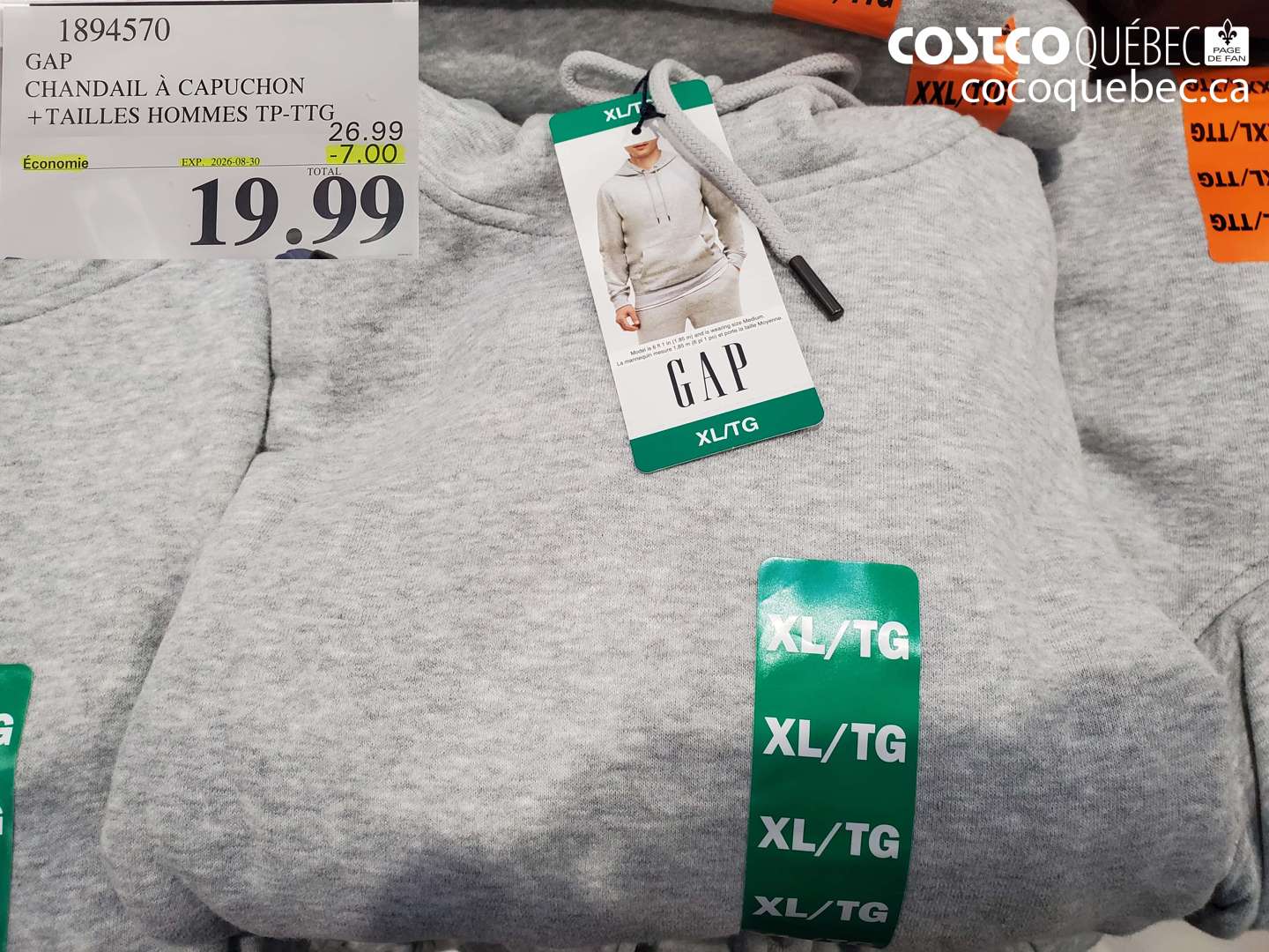 1894570 GAP CHANDAIL À CAPUCHON + TAILLES HOMMES TP-TTG ($7.00 INSTANT SAVINGS EXPIRES ON 2026-08-30) $19.99