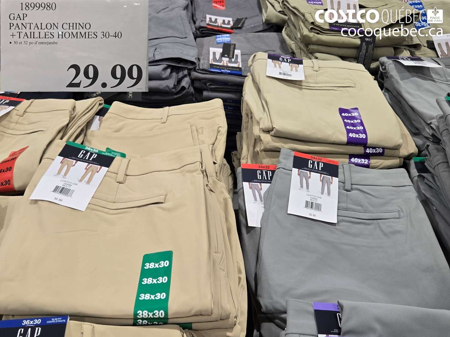 1899980 GAP PANTALON CHINO + TAILLES HOMMES 30-40 $29.99