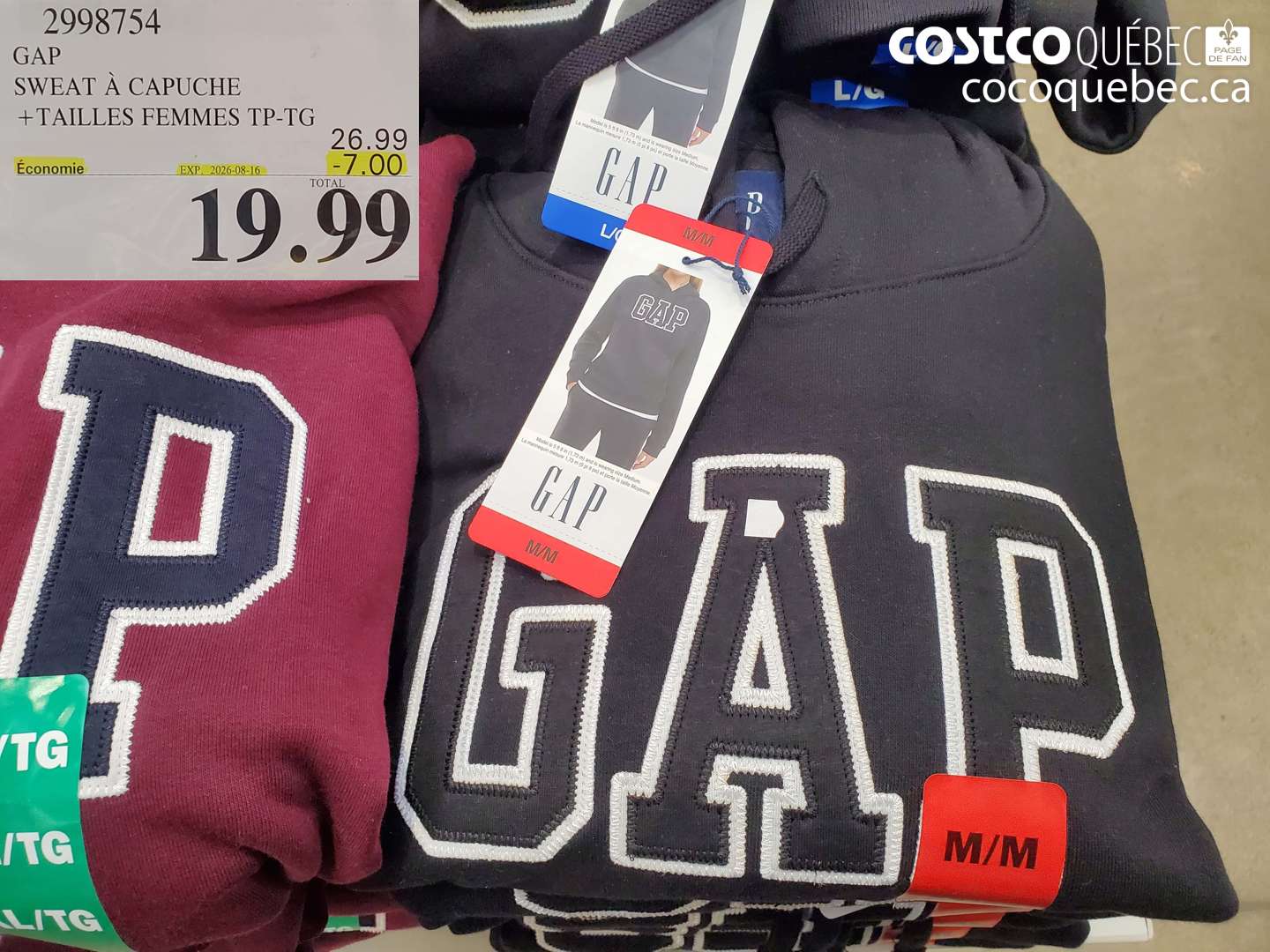 2998754 GAP SWEAT À CAPUCHE ($7.00 INSTANT SAVINGS EXPIRES ON 2026-08-16) $19.99