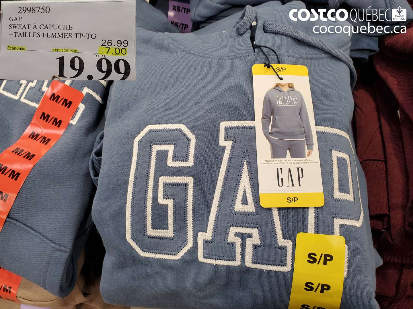 2998750 GAP SWEAT À CAPUCHE +TAILLES FEMMES TP-TG ($7.00 INSTANT SAVINGS EXPIRES ON 2026-09-06) $19.99