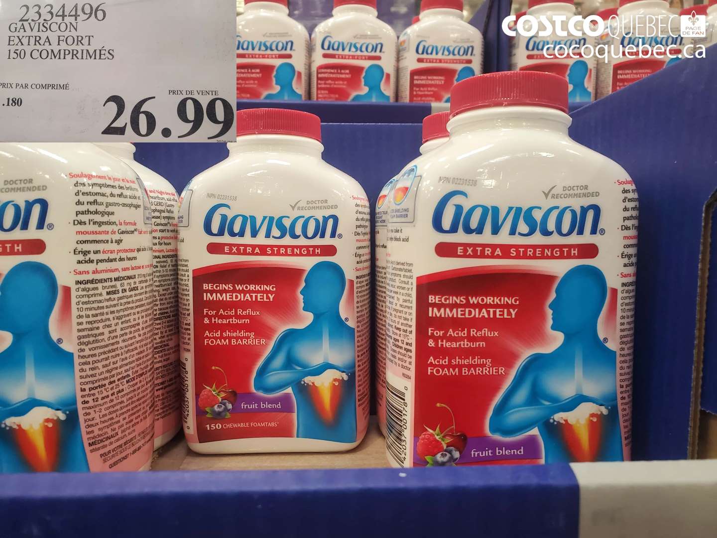 2334496 GAVISCON EXTRA FORT 150 COMPRIMÉS $26.99