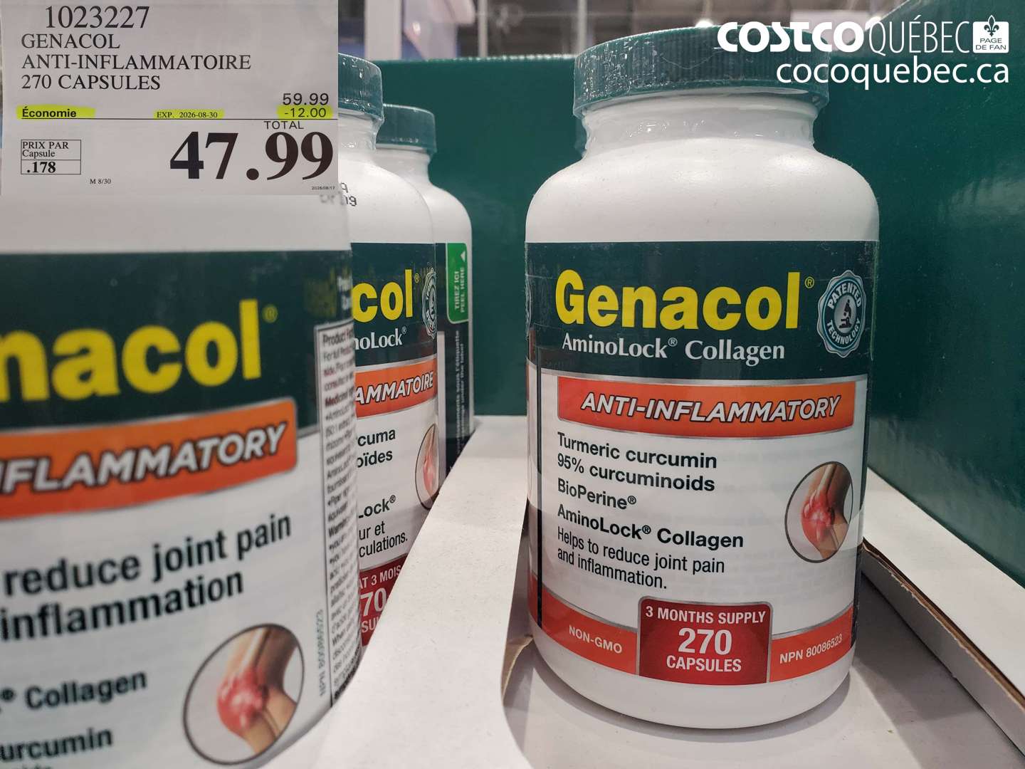 1023227 GENACOL ANTI-INFLAMMATOIRE 270 CAPSULES ($12.00 INSTANT SAVINGS EXPIRES ON 2026-08-30) $47.99