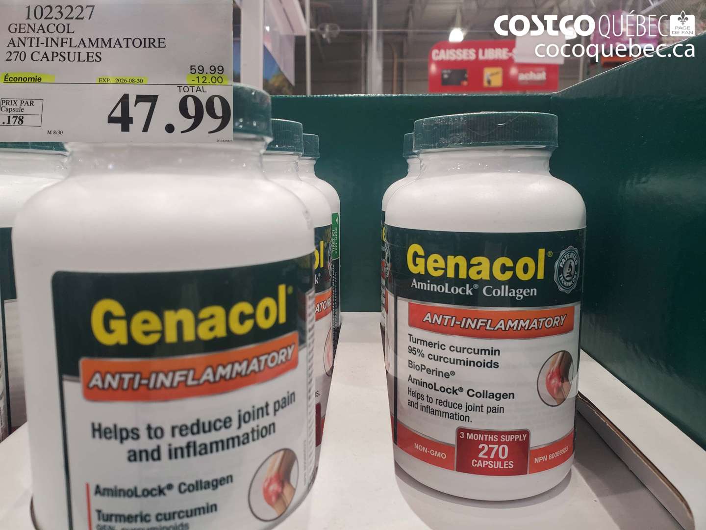 1023227 GENACOL ANTI-INFLAMMATOIRE 270 CAPSULES ($12.00 INSTANT SAVINGS EXPIRES ON 2026-08-30) $47.99