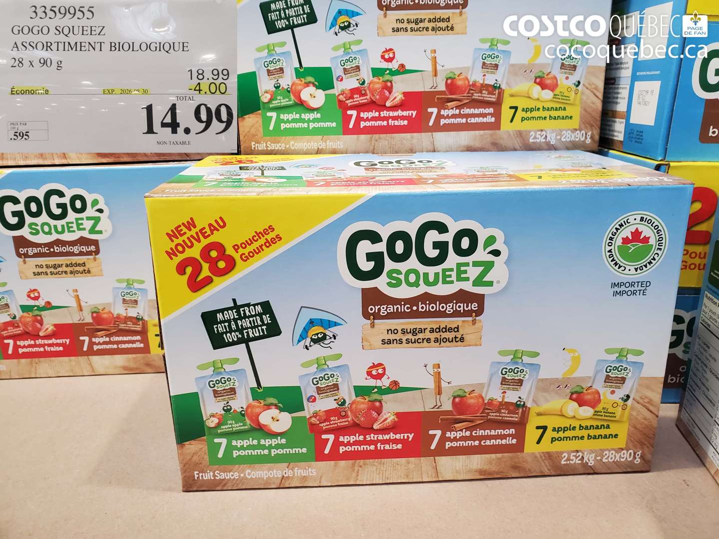 3359955 GOGO SQUEEZ ASSORTIMENT BIOLOGIQUE ($4.00 INSTANT SAVINGS EXPIRES ON 2026-08-30) $14.99