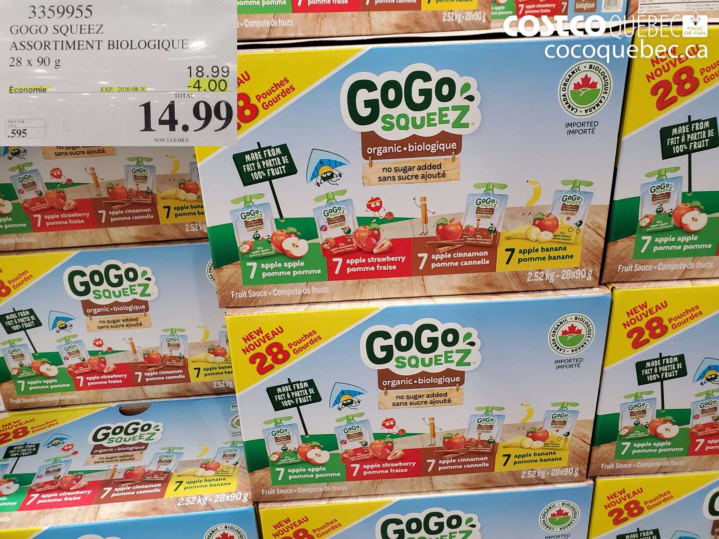 3359955 GOGO SQUEEZ ASSORTIMENT BIOLOGIQUE 28 X 90 G ($4.00 INSTANT SAVINGS EXPIRES ON 2026-08-30) $14.99