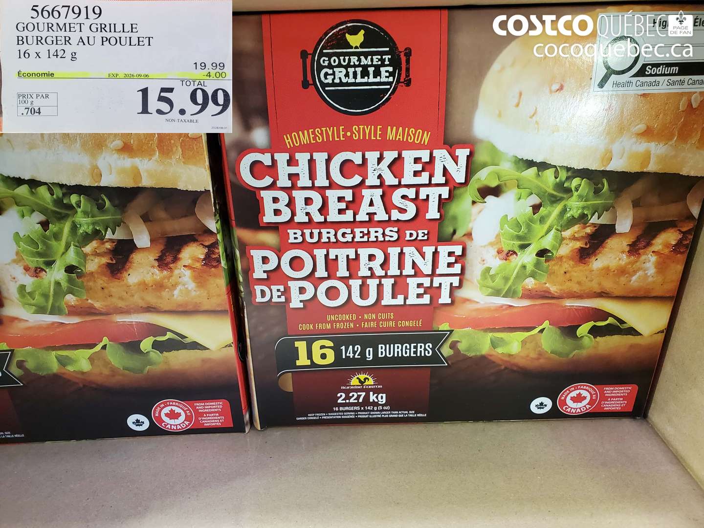 5667919 GOURMET GRILLE BURGER AU POULET ($4.00 INSTANT SAVINGS EXPIRES ON 2026-09-06) $15.99
