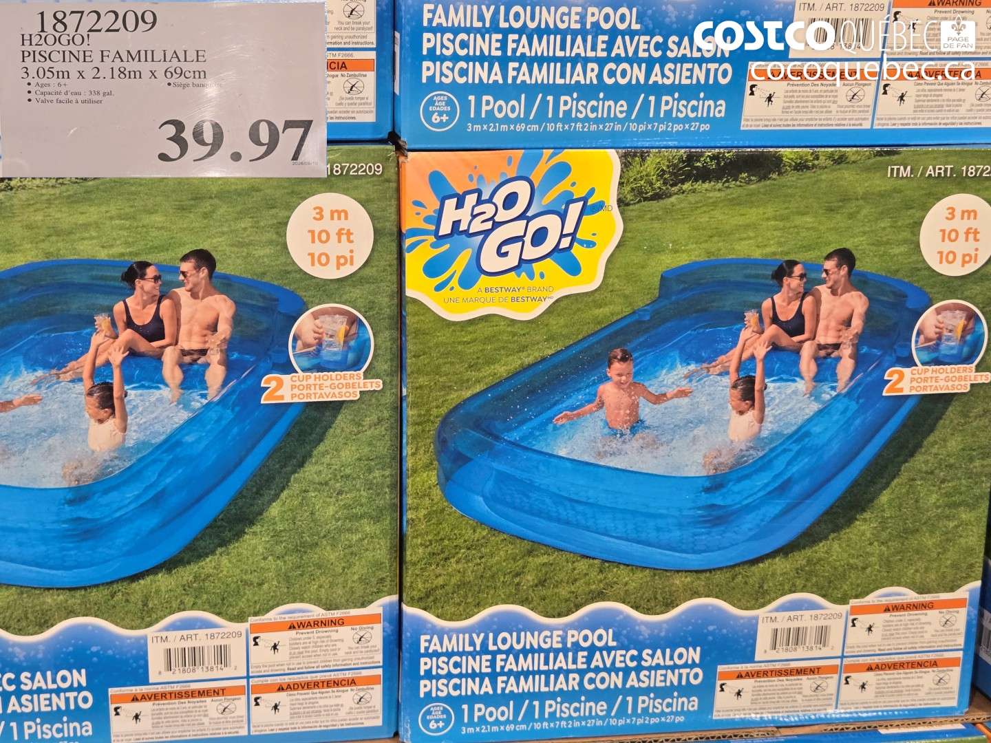 1872209 H2OGO! PISCINE FAMILIALE 3.05M X 2.18M X 69CM $39.97
