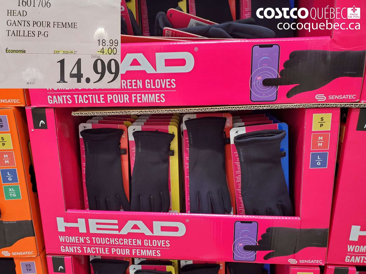1601706 HEAD GANTS POUR FEMME TAILLES P-G ($4.00 INSTANT SAVINGS EXPIRES ON 2026-09-27) $14.99
