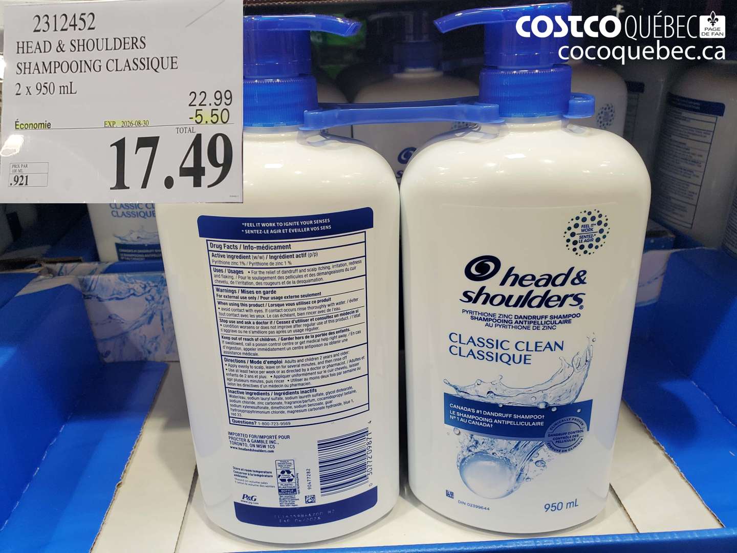 2312452 HEAD & SHOULDERS SHAMPOOING CLASSIQUE ($5.50 INSTANT SAVINGS EXPIRES ON 2026-08-30) $17.49