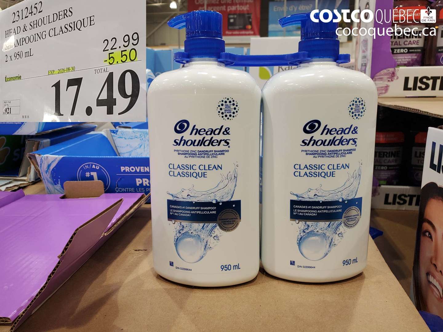 2312452 HEAD & SHOULDERS SHAMPOOING CLASSIQUE 2 X 950 ML ($5.50 INSTANT SAVINGS EXPIRES ON 2026-08-30) $17.49