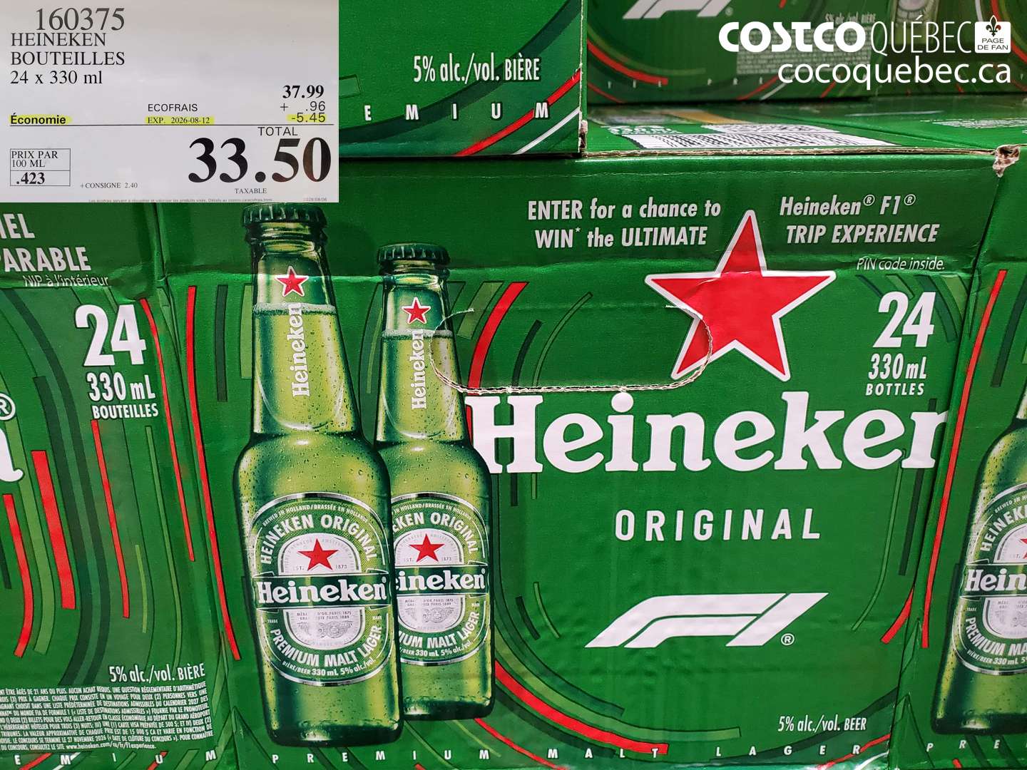 160375 HEINEKEN BOUTEILLES ($5.45 INSTANT SAVINGS EXPIRES ON 2026-08-12) $33.50