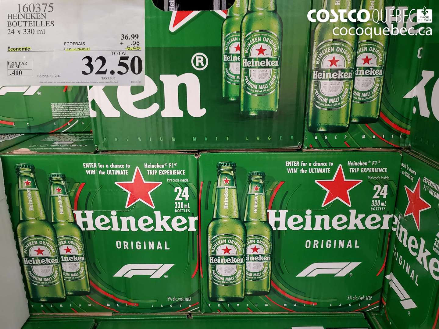 160375 HEINEKEN BOUTEILLES 24 X 330 ML ($5.45 INSTANT SAVINGS EXPIRES ON 2026-08-12) $32.50