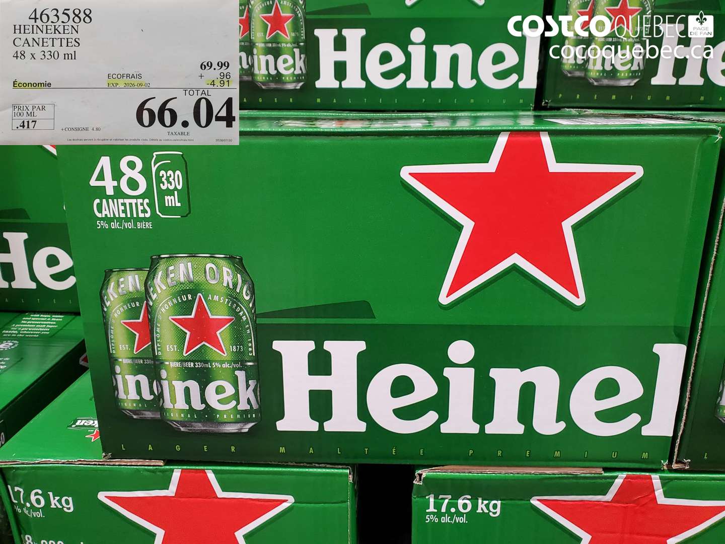 463588 HEINEKEN CANETTES ($4.91 INSTANT SAVINGS EXPIRES ON 2026-09-02) $66.04