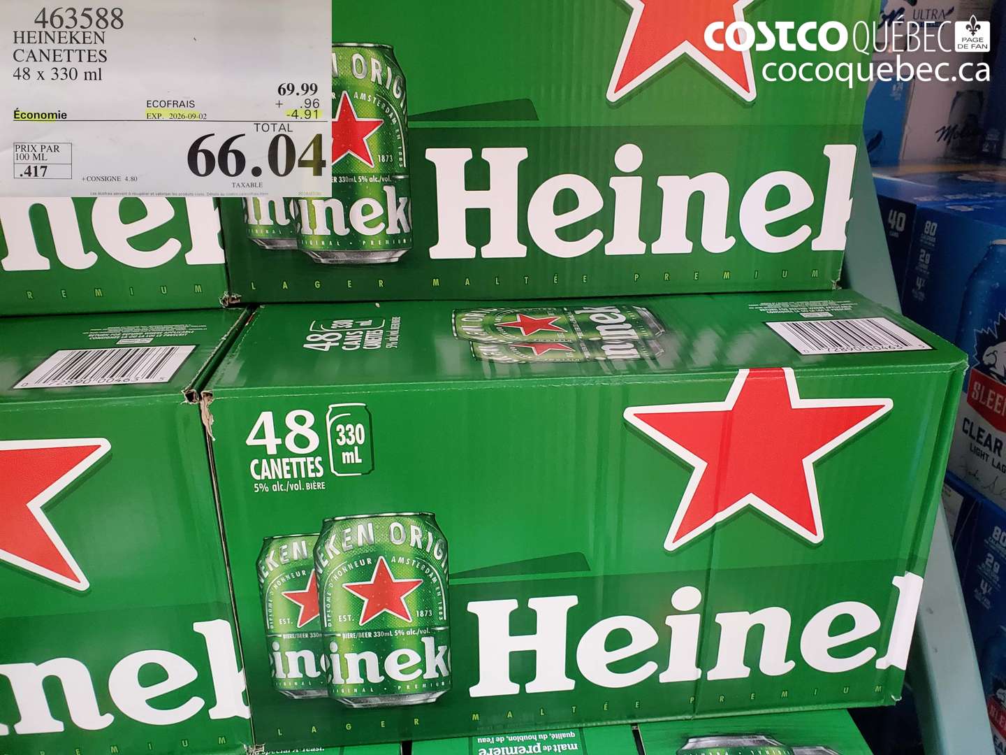 463588 HEINEKEN CANETTES 48 X 330 ML ($4.91 INSTANT SAVINGS EXPIRES ON 2026-09-02) $66.04