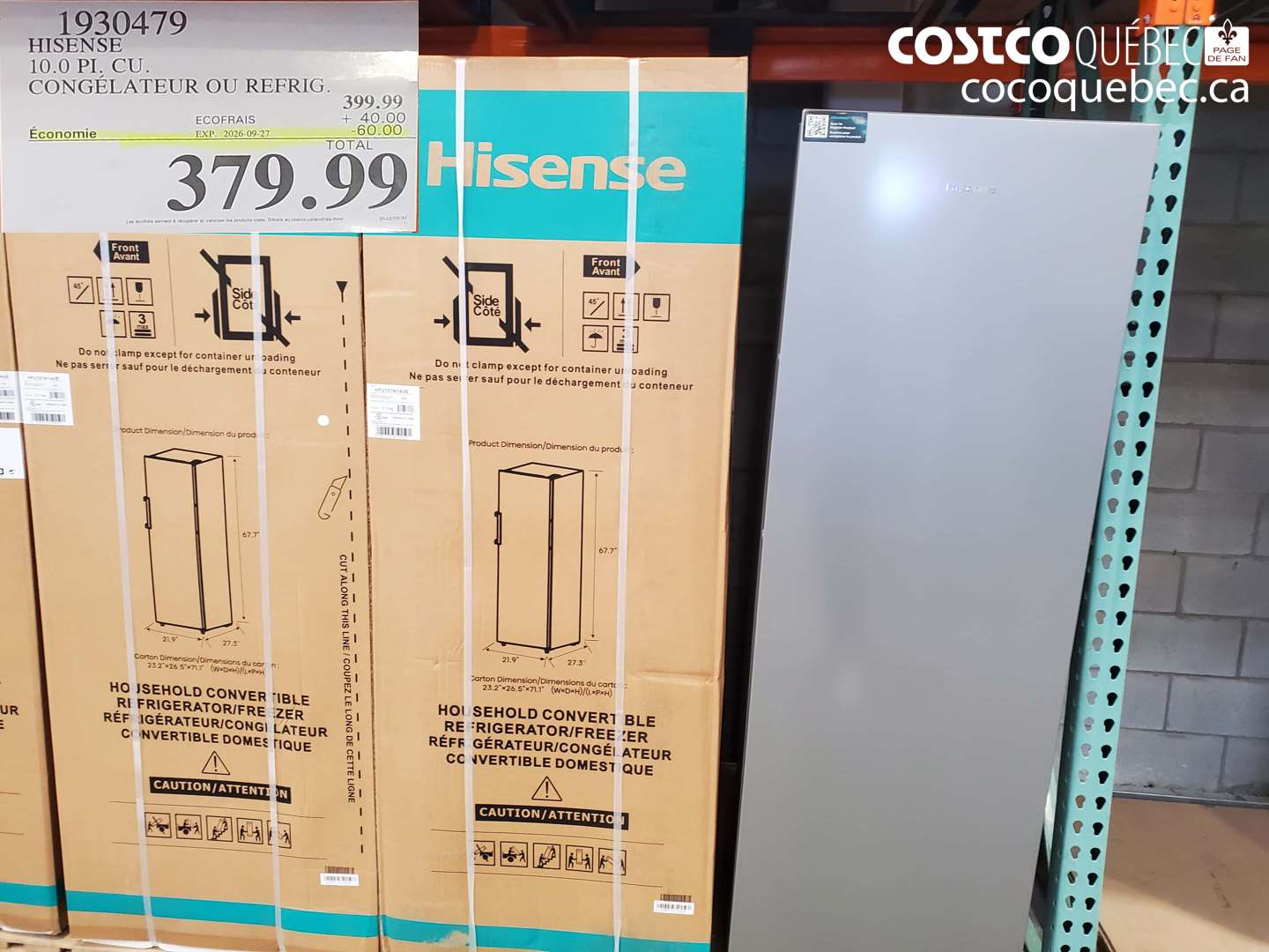 1930479 HISENSE 10.0 PI. CU. CONGÉLATEUR OU REFRIG. ($60.00 INSTANT SAVINGS EXPIRES ON 2026-09-27) $379.99