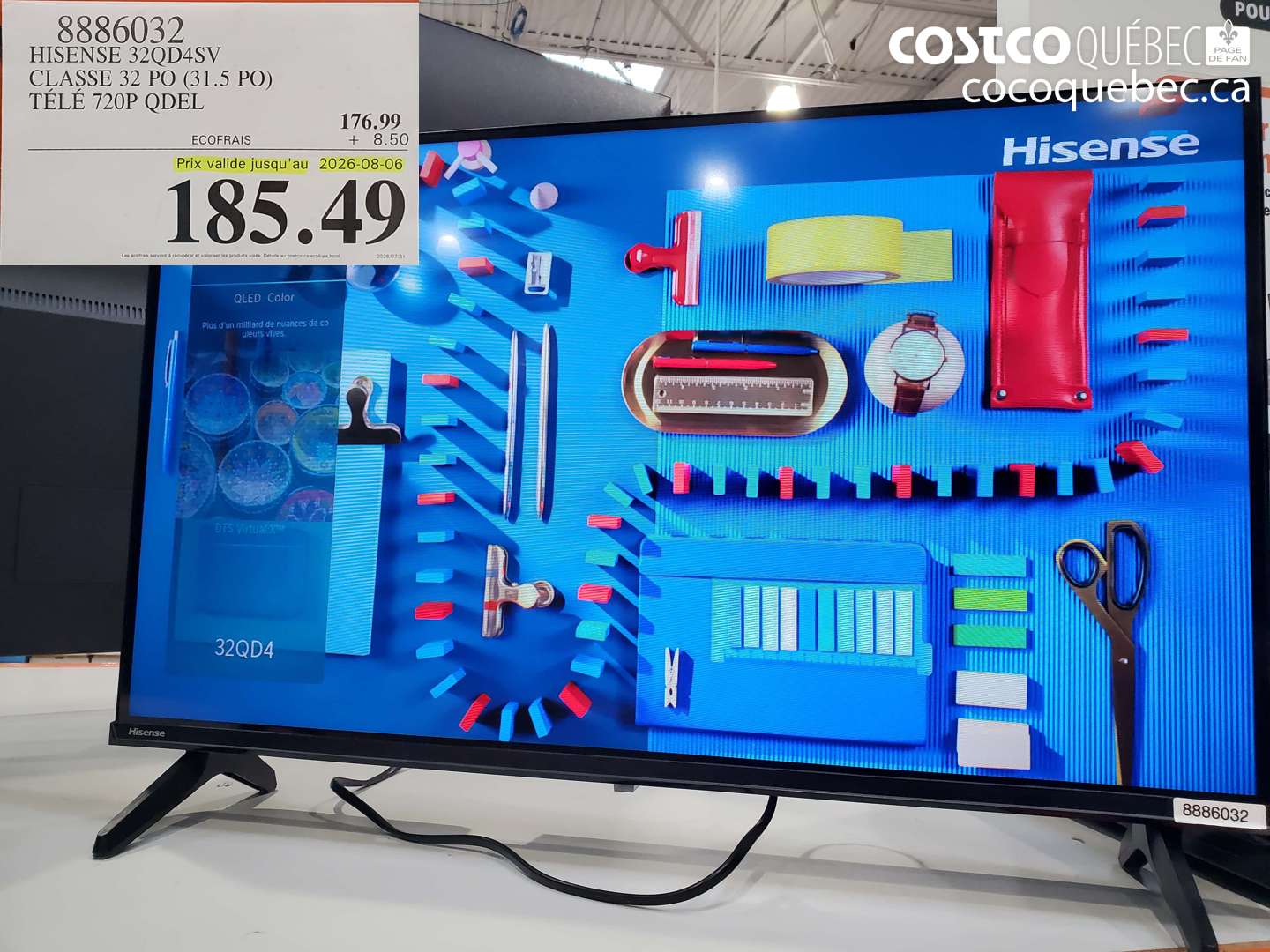 8886032 HISENSE 32QD4SV CLASSE 32 PO (31.5 PO) TÉLÉ 720P QDEL (EXPIRES ON 2026-08-06) $185.49