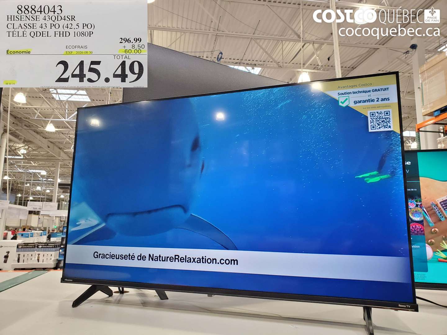 8884043 HISENSE 43QD4SR CLASSE 43 PO (42.5 PO) TÉLÉ QDEL FHD 1080P ($60.00 INSTANT SAVINGS EXPIRES ON 2026-08-30) $245.49