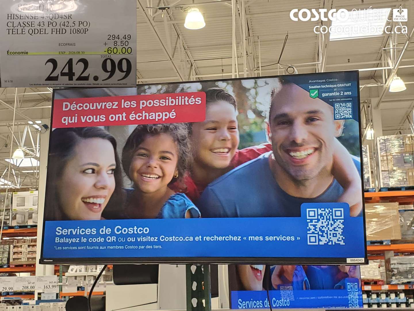 8822046 HISENSE 43QD4SR CLASSE 43 PO (42.5 PO) TÉLÉ QDEL FHD 1080P ($60.00 INSTANT SAVINGS EXPIRES ON 2026-08-30) $242.99