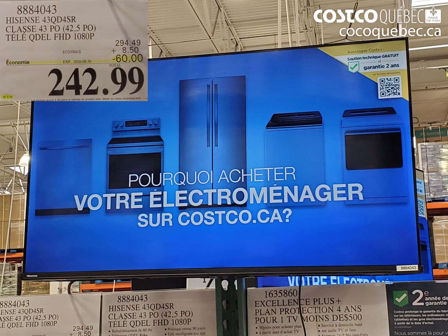 8884043 HISENSE 43QD4SR CLASSE 43 PO (42.5 PO) TELE QDEL FHD 1080P ($60.00 INSTANT SAVINGS EXPIRES ON 2026-08-30) $242.99