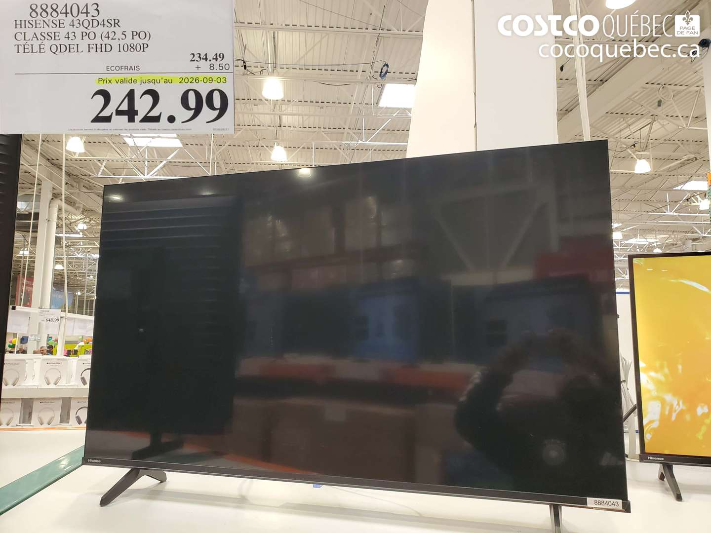 8884043 HISENSE 43QD4SR CLASSE 43 PO (42.5 PO) TÉLÉ QDEL FHD 1080P (EXPIRES ON 2026-09-03) $242.99