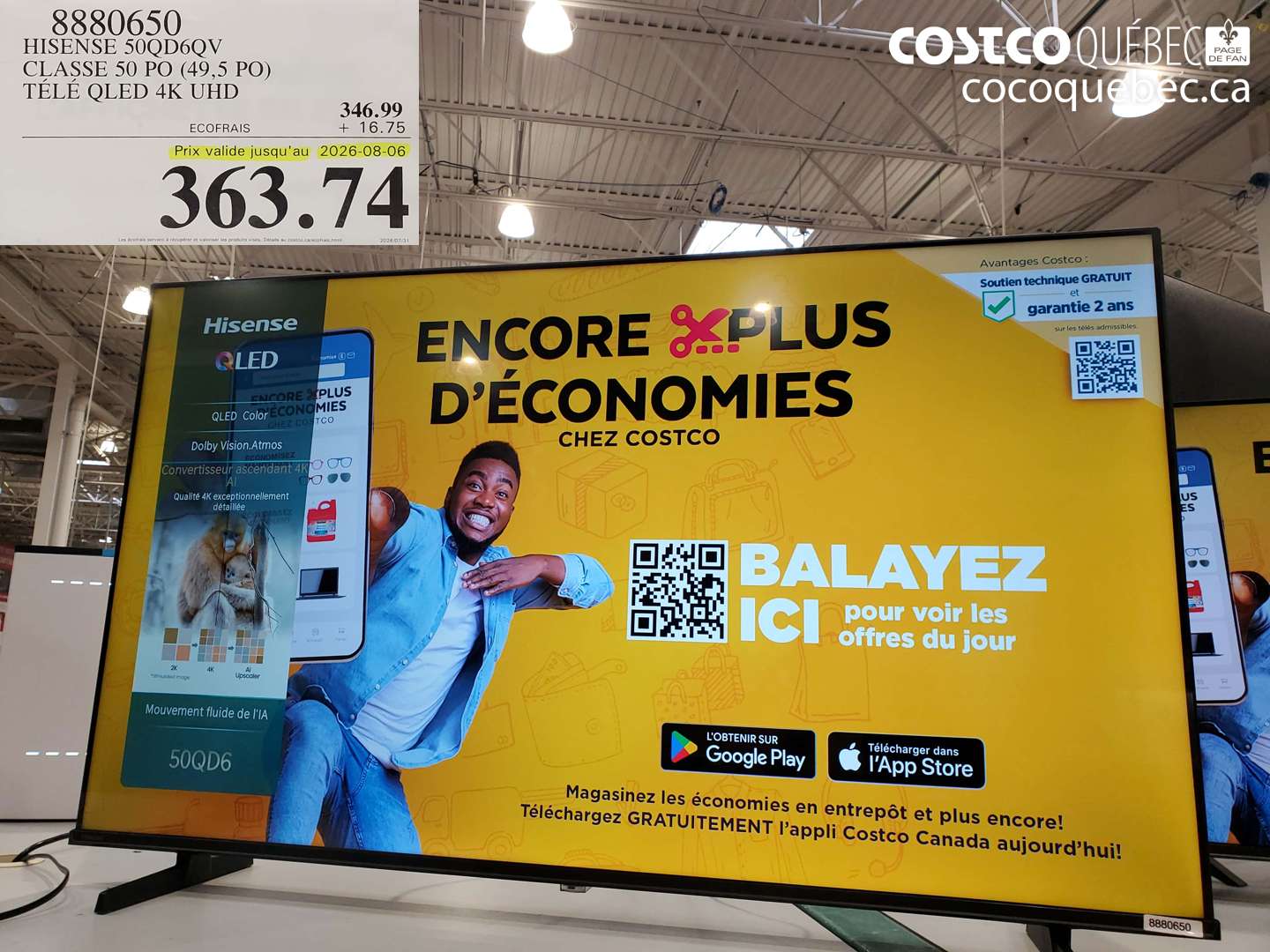 8880650 HISENSE 50QD60QV CLASSE 50 PO (49.5 PO) TÉLÉ QLED 4K UHD (EXPIRES ON 2026-08-06) $363.74