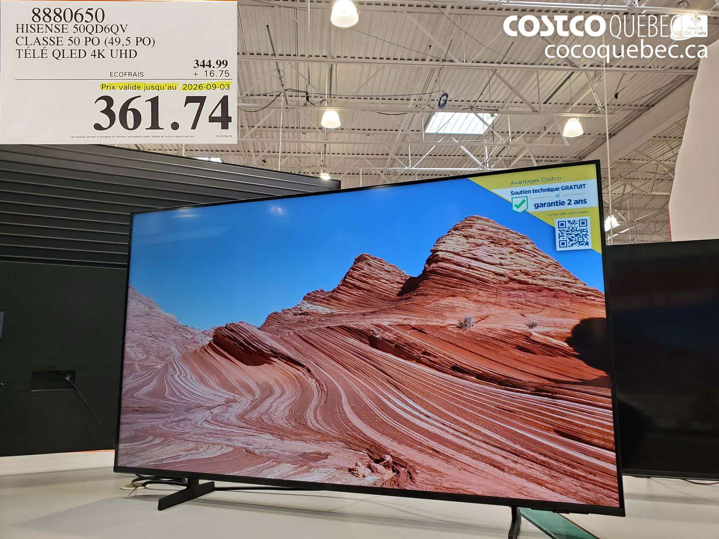8880650 HISENSE 50QD6QV CLASSE 50 PO (49.5 PO) TÉLÉ QLED 4K UHD (EXPIRES ON 2026-09-03) $361.74