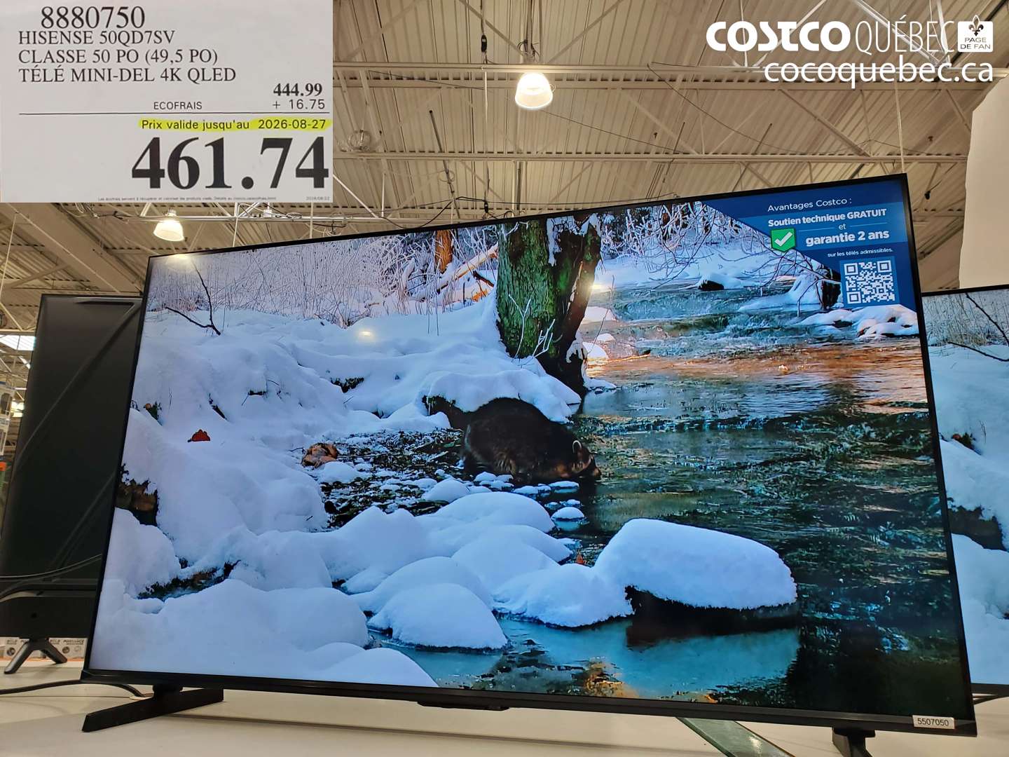 8880750 HISENSE 50QD7SV CLASSE 50 PO (49.5 PO) TÉLÉ MINI-DEL 4K QLED (EXPIRES ON 2026-08-27) $461.74