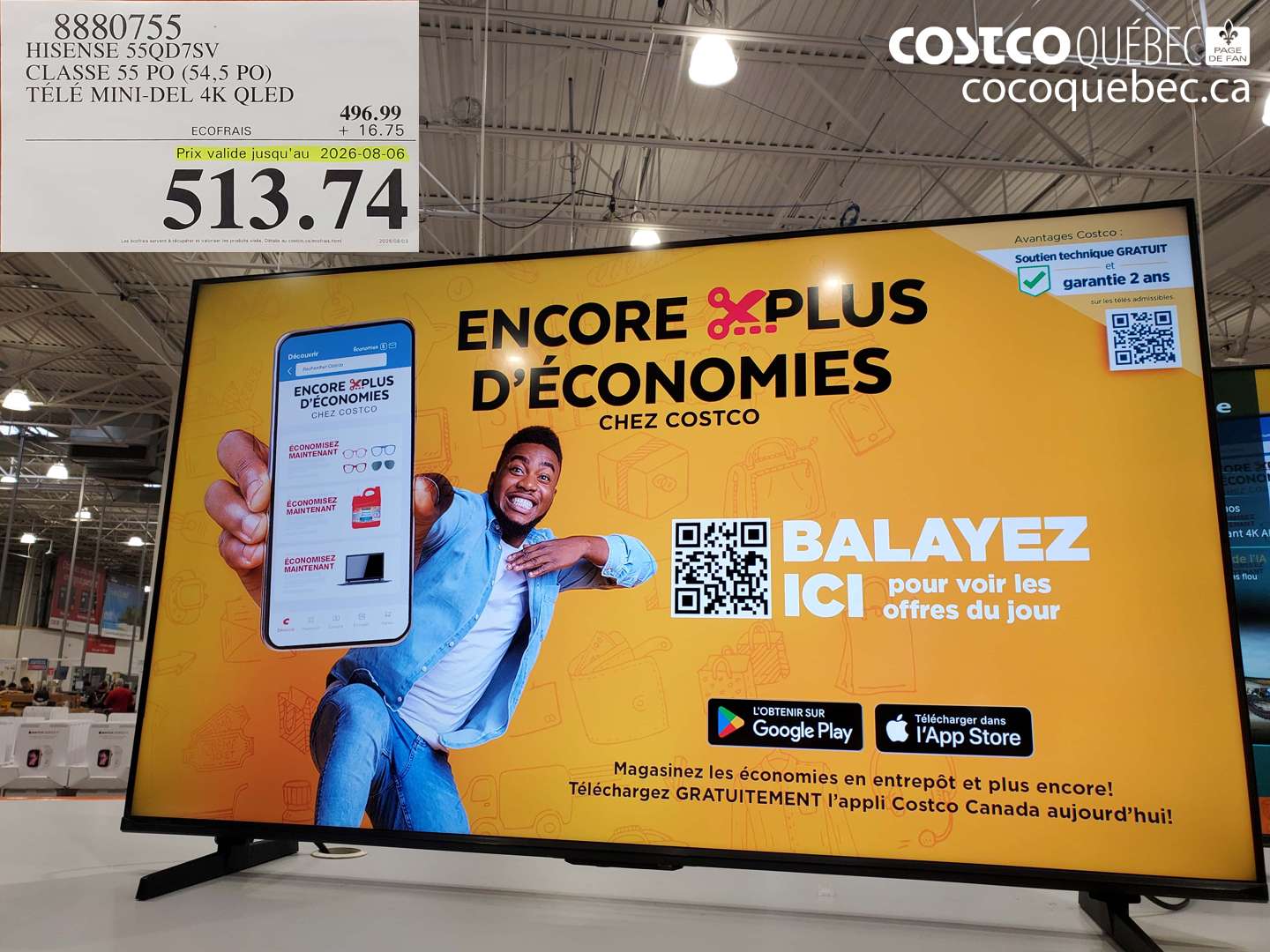 8880755 HISENSE 55QD7SV CLASSE 55 PO (54.5 PO) TÉLÉ MINI-DEL 4K QLED (EXPIRES ON 2026-08-06) $513.74