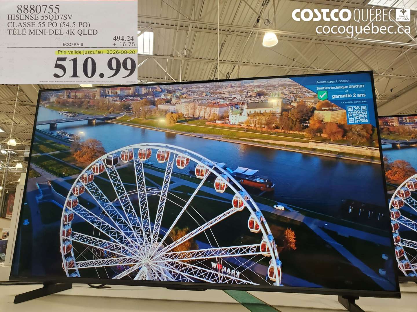 8880755 HISENSE 55QD7SV CLASSE 55 PO (54.5 PO) TÉLÉ MINI-DEL 4K QLED (EXPIRES ON 2026-08-20) $510.99