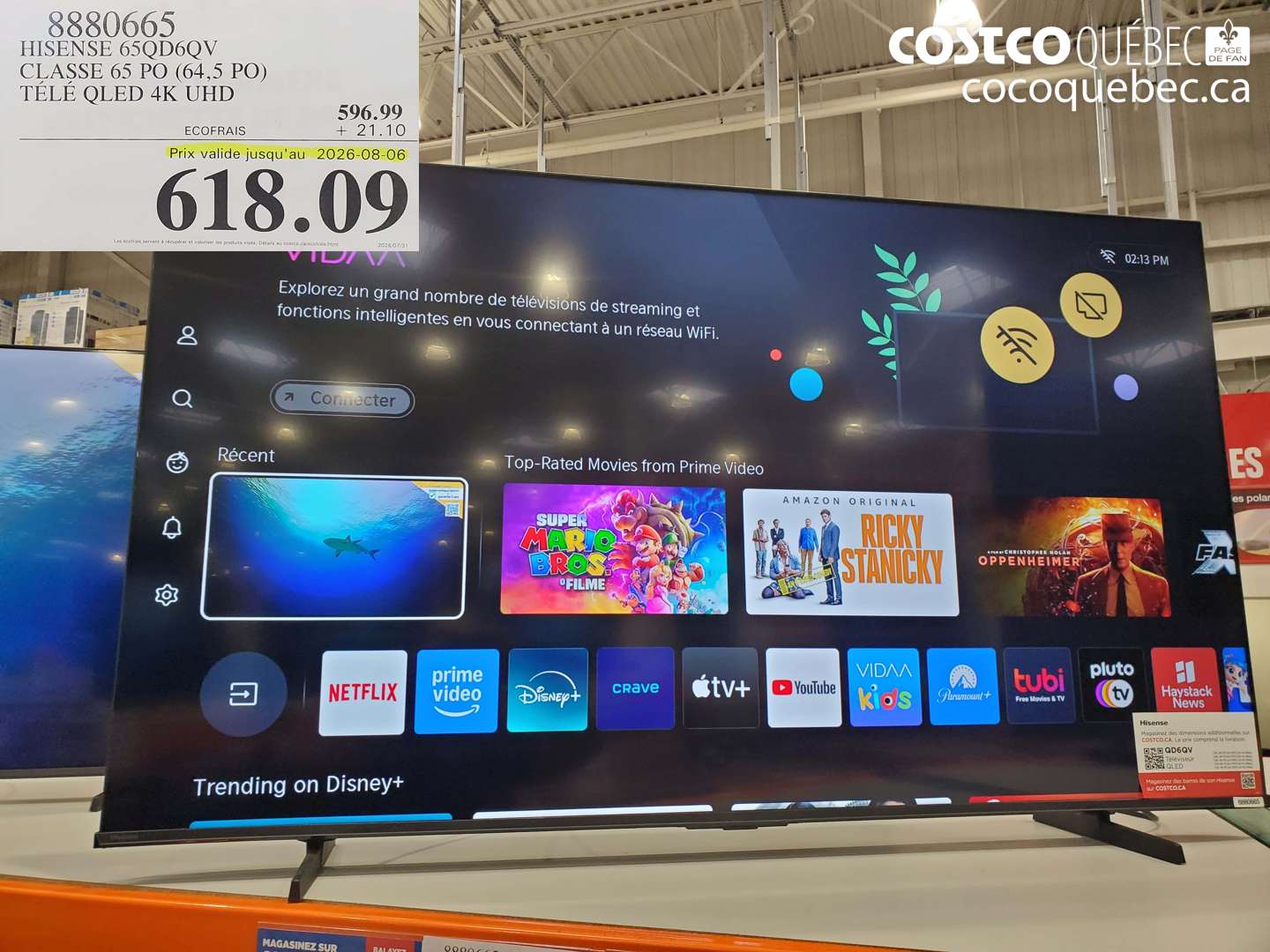 8880665 HISENSE 65QD6QV CLASSE 65 PO (64.5 PO) TÉLÉ QLED 4K UHD (EXPIRES ON 2026-08-06) $618.09