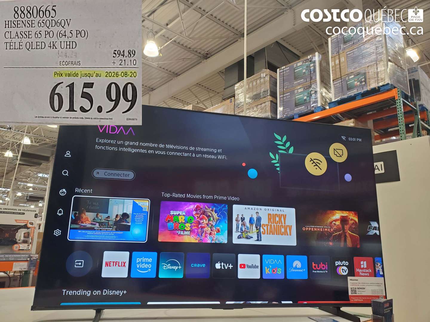 8880665 HISENSE 65QD6QV CLASSE 65 PO (64.5 PO) TÉLÉ QLED 4K UHD (EXPIRES ON 2026-08-20) $615.99