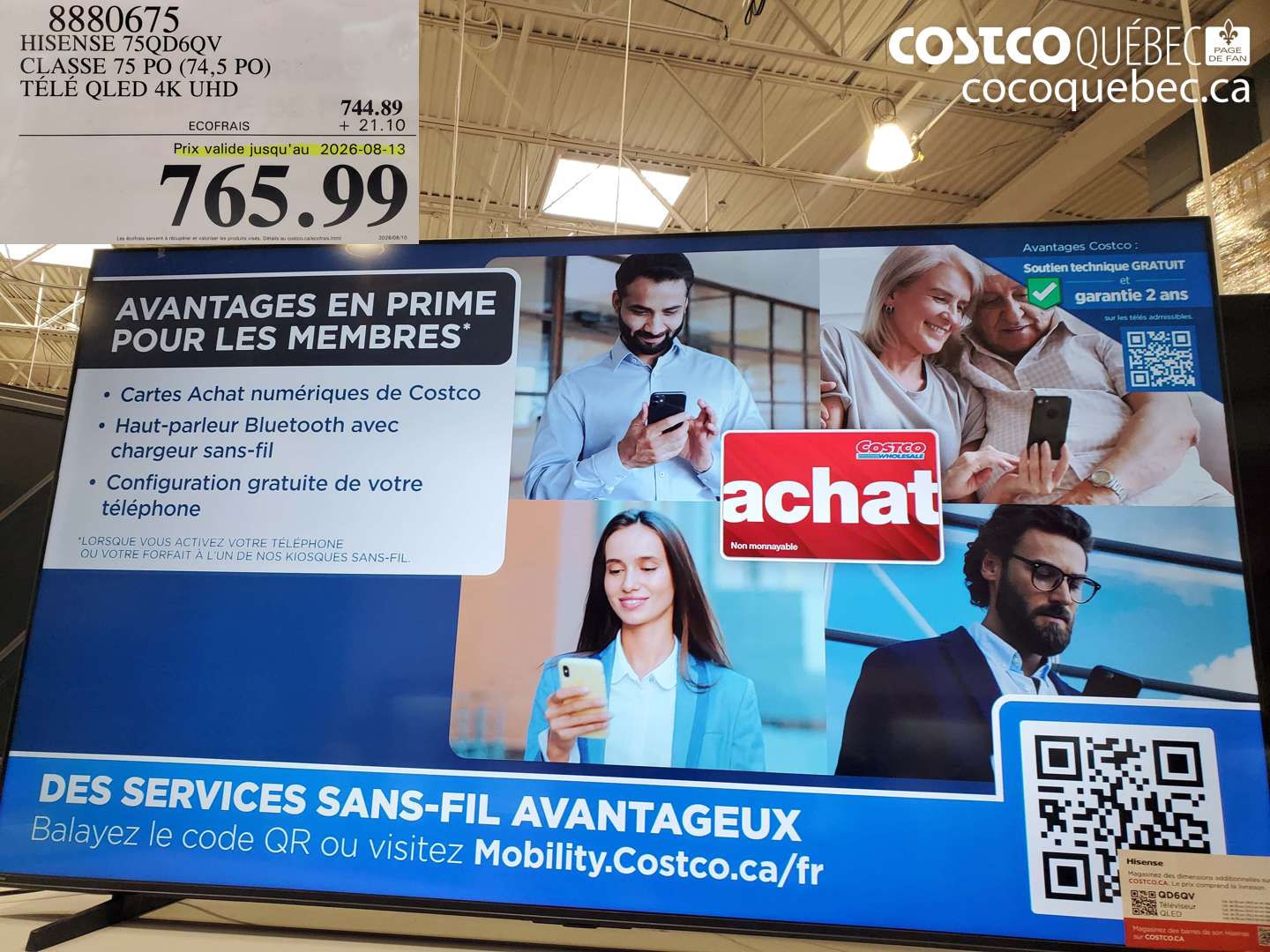 8880675 HISENSE 75QD6QV CLASSE 75 PO (74.5 PO) TÉLÉ QLED 4K UHD (EXPIRES ON 2026-08-13) $765.99