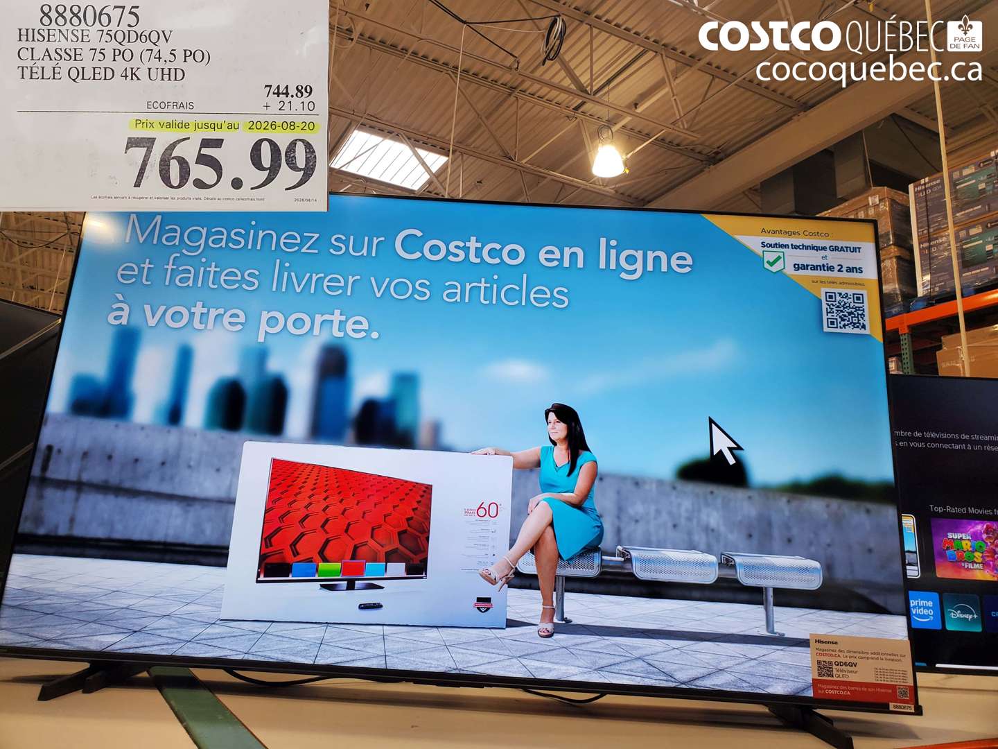 8880675 HISENSE 75QD6QV CLASSE 75 PO (74.5 PO) TÉLÉ QLED 4K UHD (EXPIRES ON 2026-08-20) $765.99