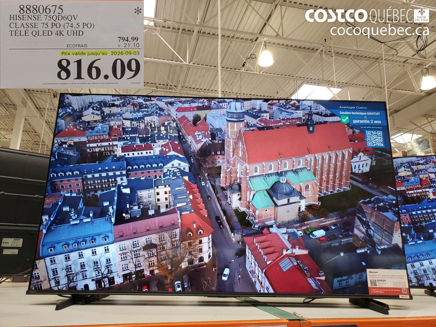 8880675 HISENSE 75QD6QV CLASSE 75 PO (74.5 PO) TÉLÉ QLED 4K UHD (EXPIRES ON 2026-09-03) $816.09