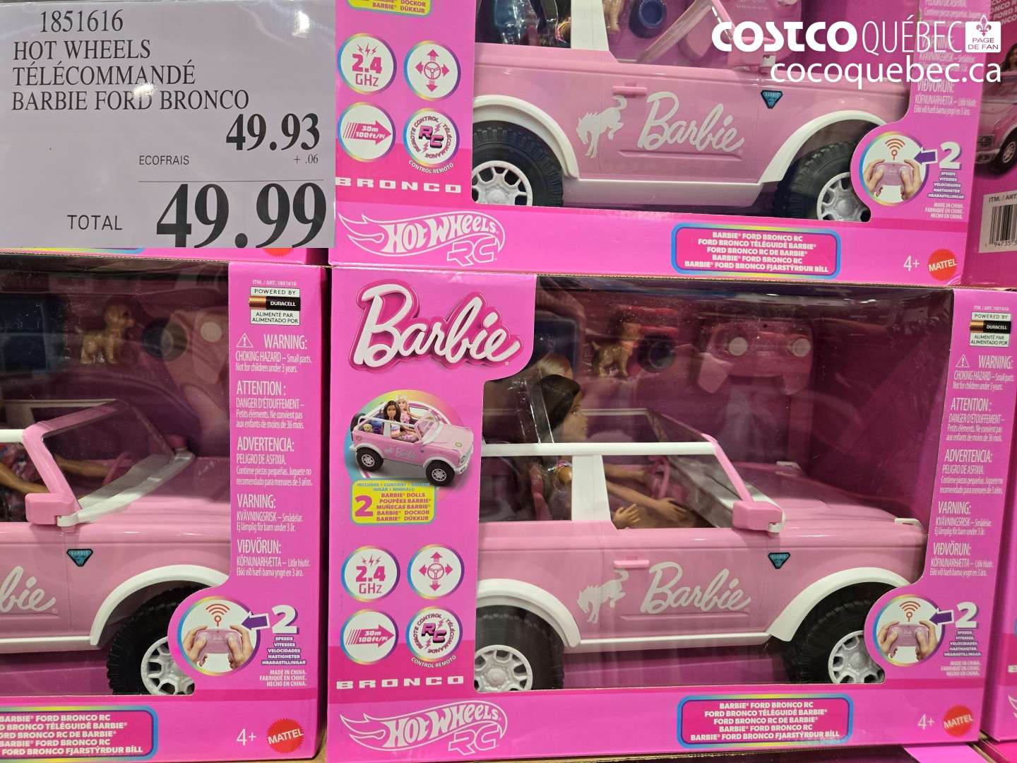 1851616 HOT WHEELS TÉLÉCOMMANDÉ BARBIE FORD BRONCO $49.99