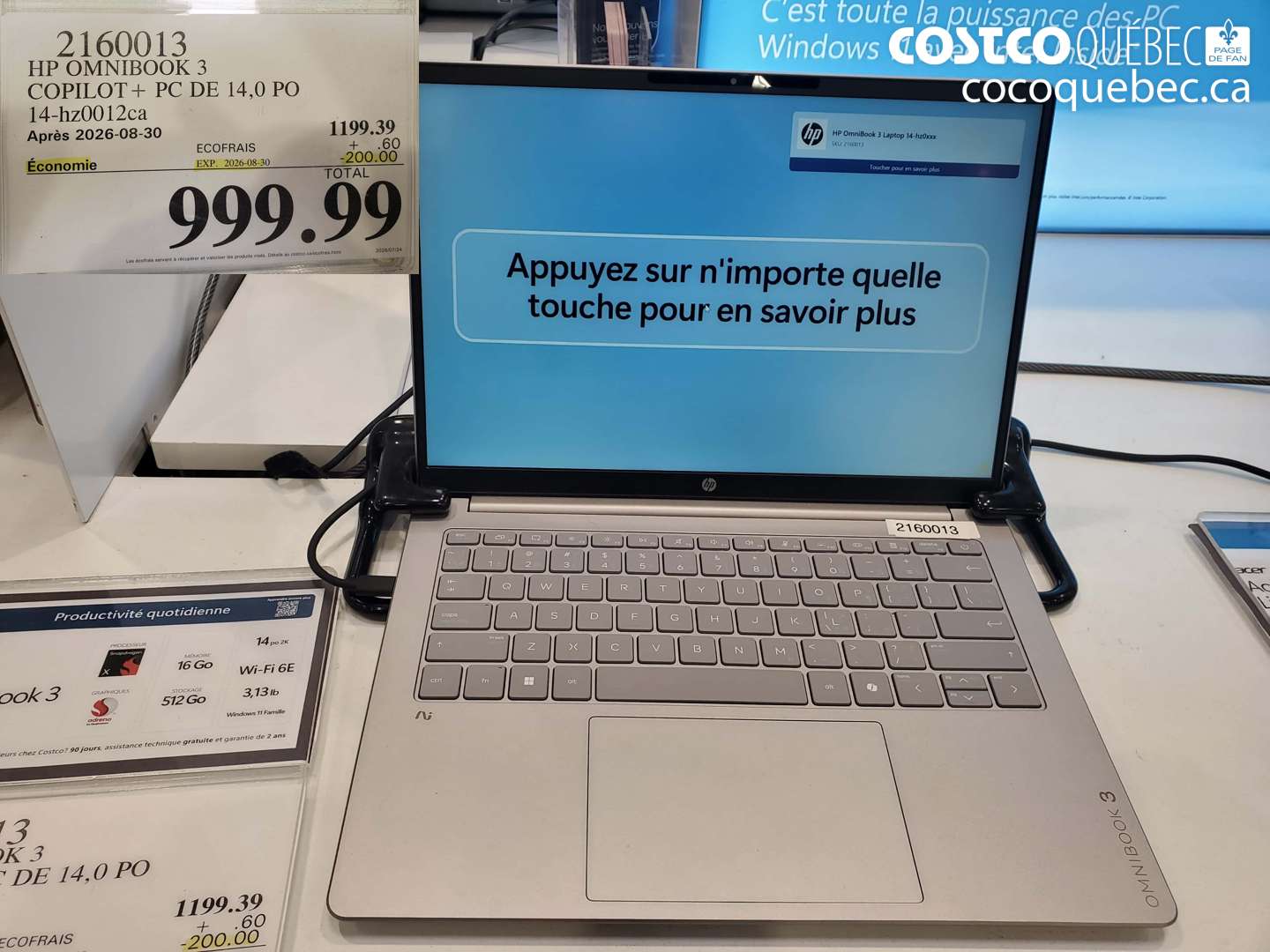 2160013 HP OMNIBOOK 3 COPILOT+ PC DE 14.0 PO 14-HZ0012CA ($200.00 INSTANT SAVINGS EXPIRES ON 2026-08-30) $999.99