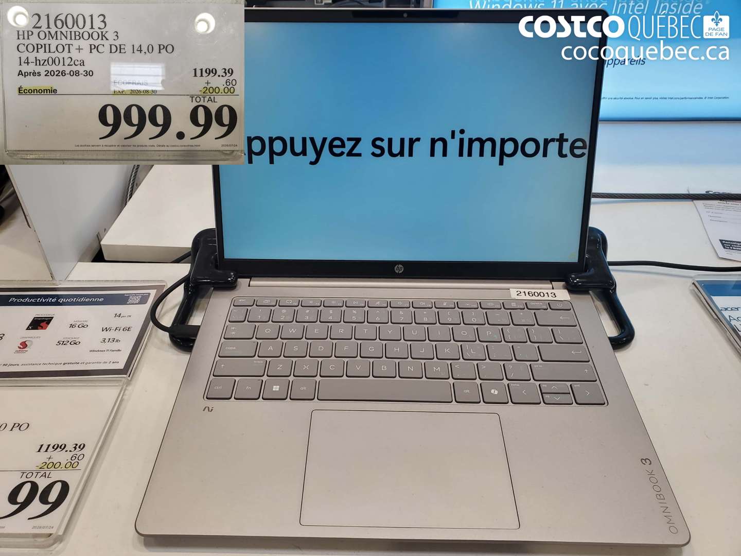2160013 HP OMNIBOOK 3 COPILOT + PC DE 14.0 PO 14-HZ0012CA ($200.00 INSTANT SAVINGS EXPIRES ON 2026-08-30) $999.99