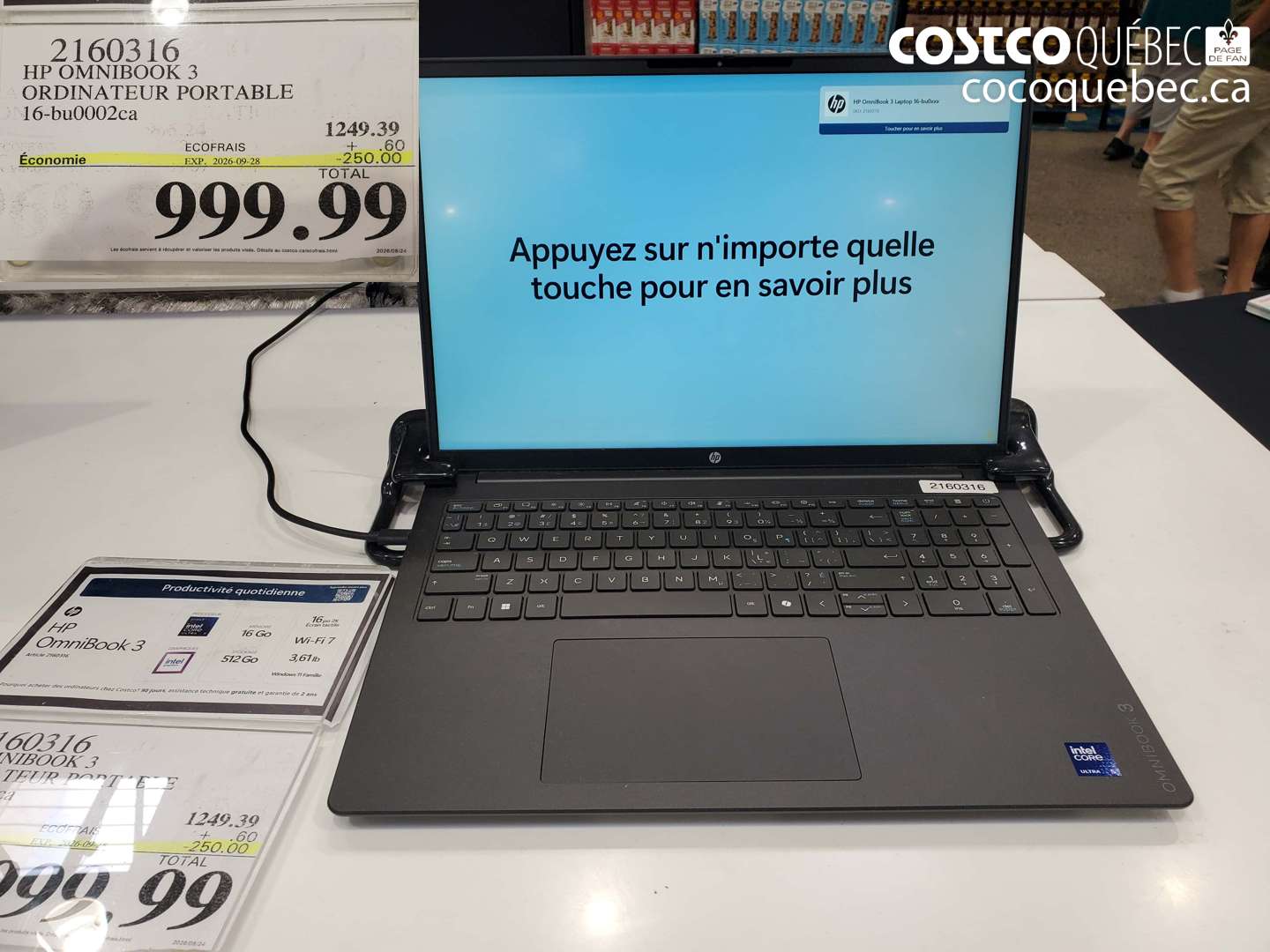 2160316 HP OMNIBOOK 3 ORDINATEUR PORTABLE 16-BU0002CA ($250.00 INSTANT SAVINGS EXPIRES ON 2026-09-28) $999.99