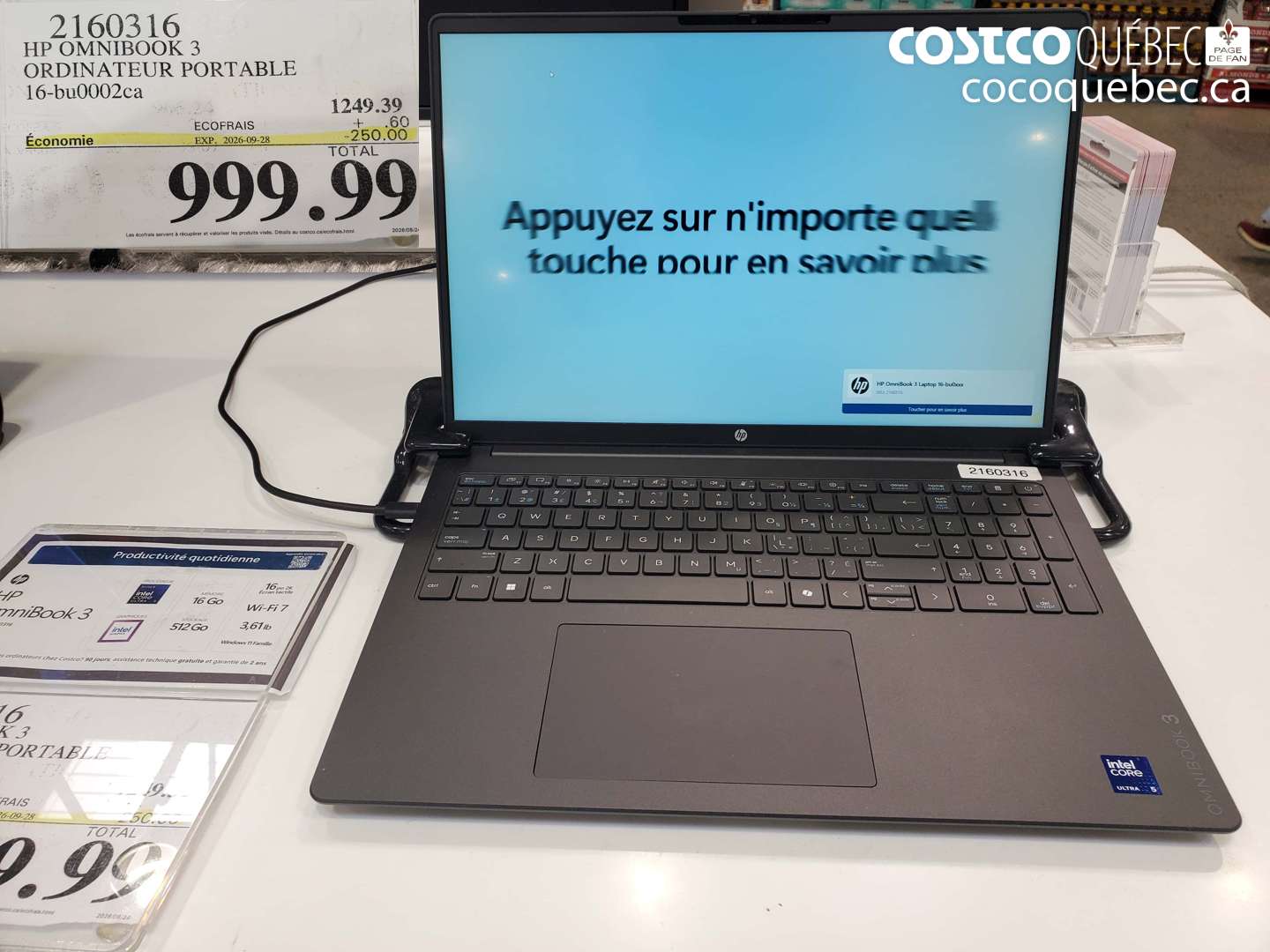 2160316 HP OMNIBOOK 3 ORDINATEUR PORTABLE 16-BU0002CA ($250.00 INSTANT SAVINGS EXPIRES ON 2026-09-28) $999.99