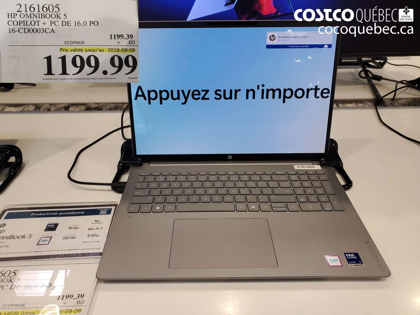 2161605 HP OMNIBOOK 5 COPILOT + PC DE 16.0 PO 16-CD0003CA (EXPIRES ON 2026-09-06) $1199.99