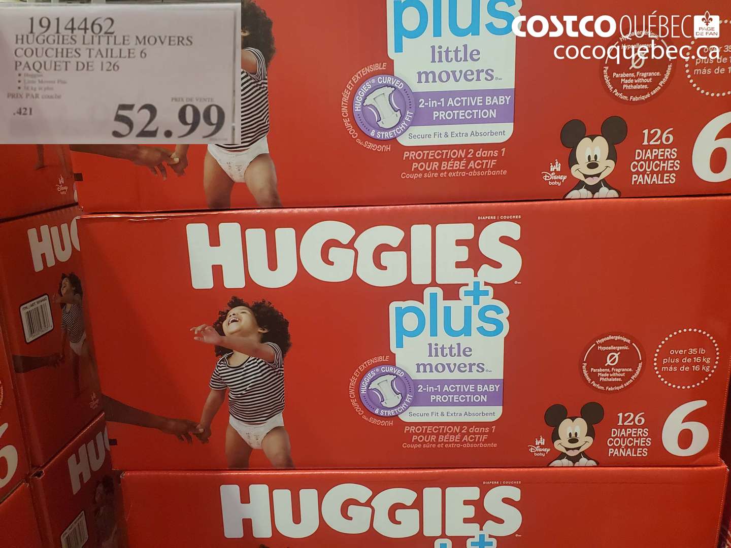 1914462 HUGGIES LITTLE MOVERS COUCHES TAILLE 6 PAQUET DE 126 $52.99