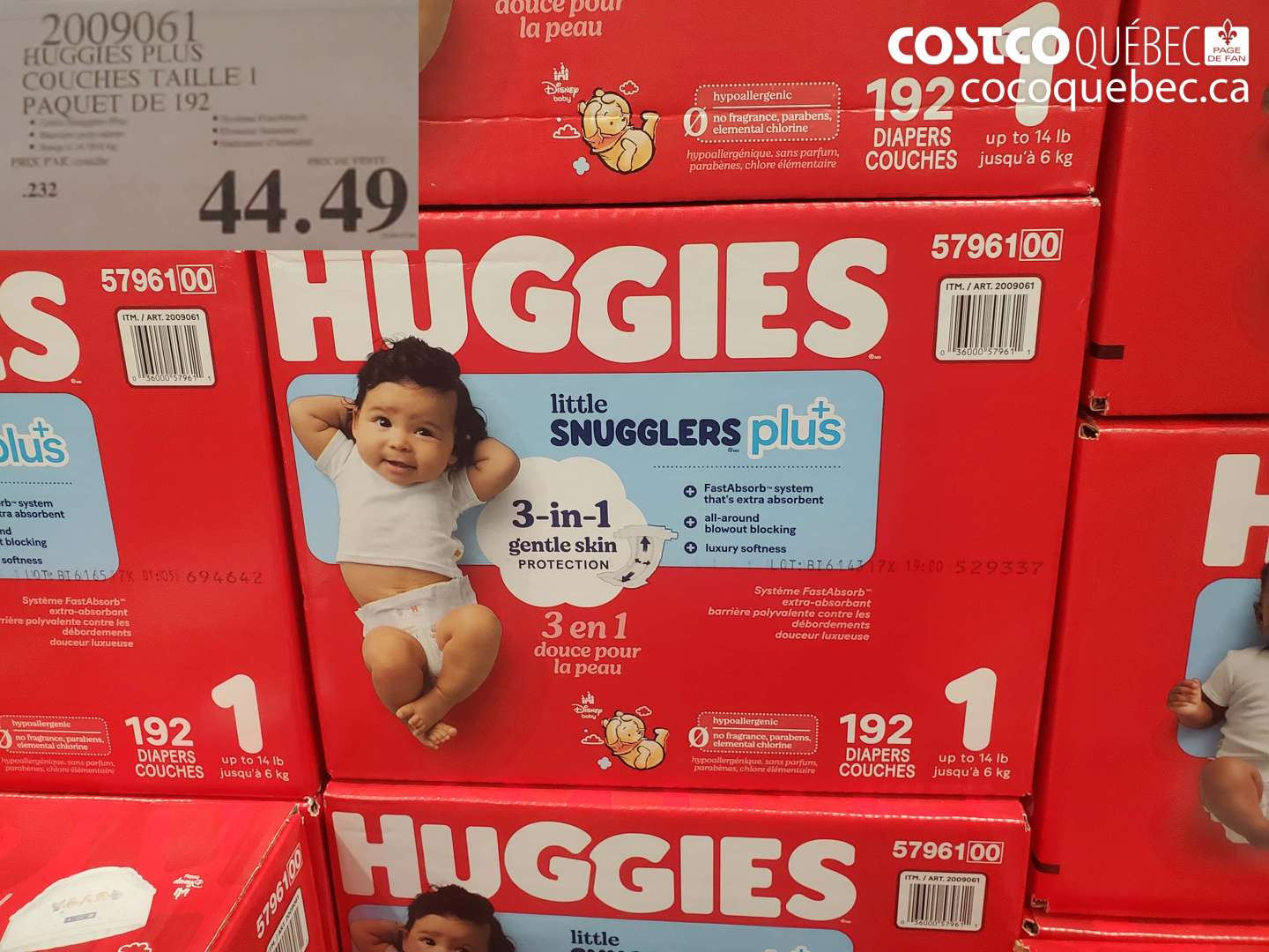 2009061 HUGGIES PLUS COUCHES TAILLE 1 PAQUET DE 192 ($5.00 INSTANT SAVINGS) $44.49
