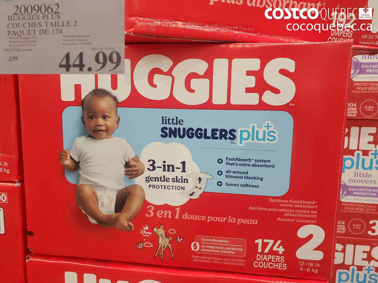 2009062 HUGGIES PLUS COUCHES TAILLE 2 PAQUET DE 174 $44.99
