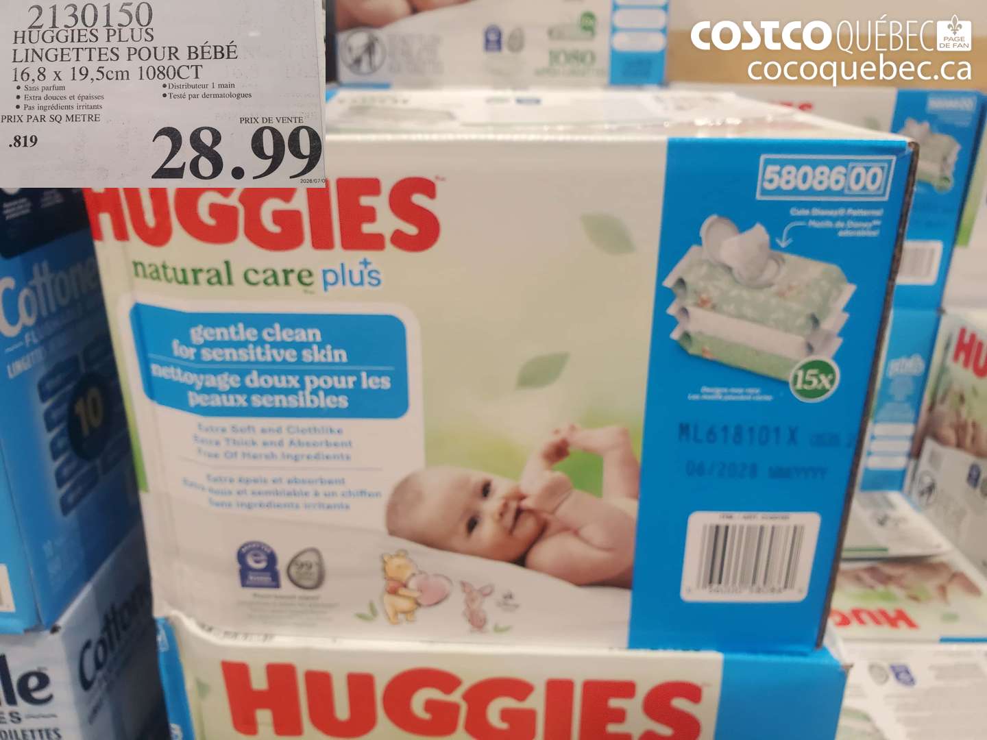 2130150 HUGGIES PLUS LINGETTES POUR BÉBÉ 16.8 X 19.5CM 1080CT $28.99