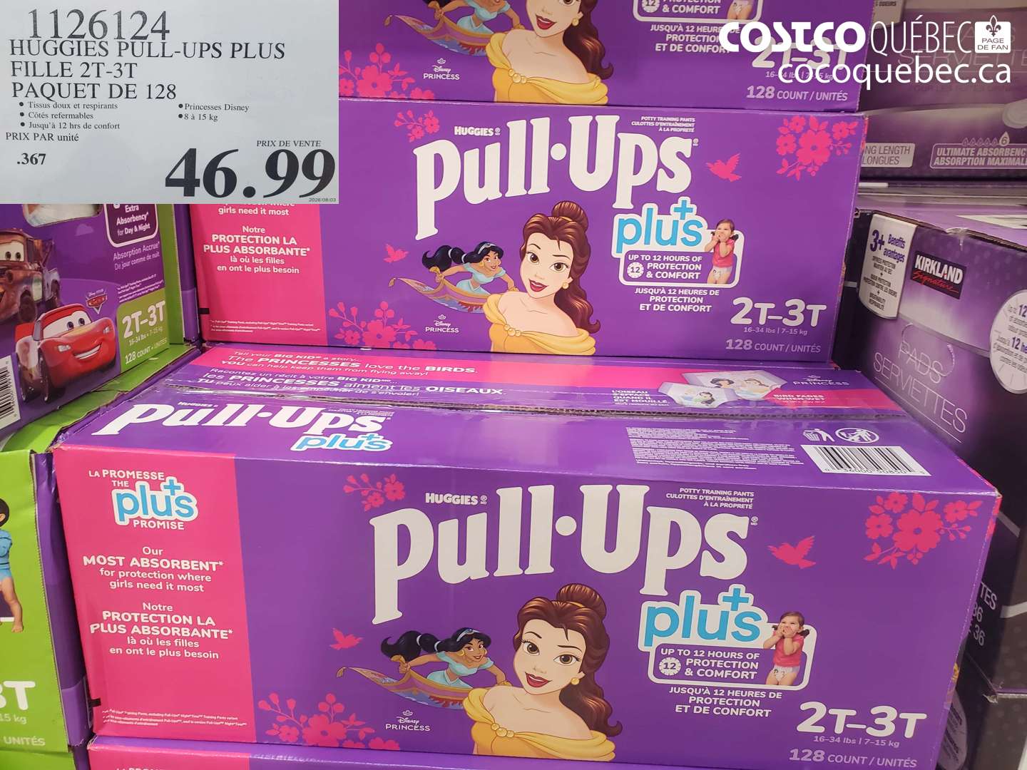 1126124 HUGGIES PULL-UPS PLUS FILLE 2T-3T PAQUET DE 128 $46.99
