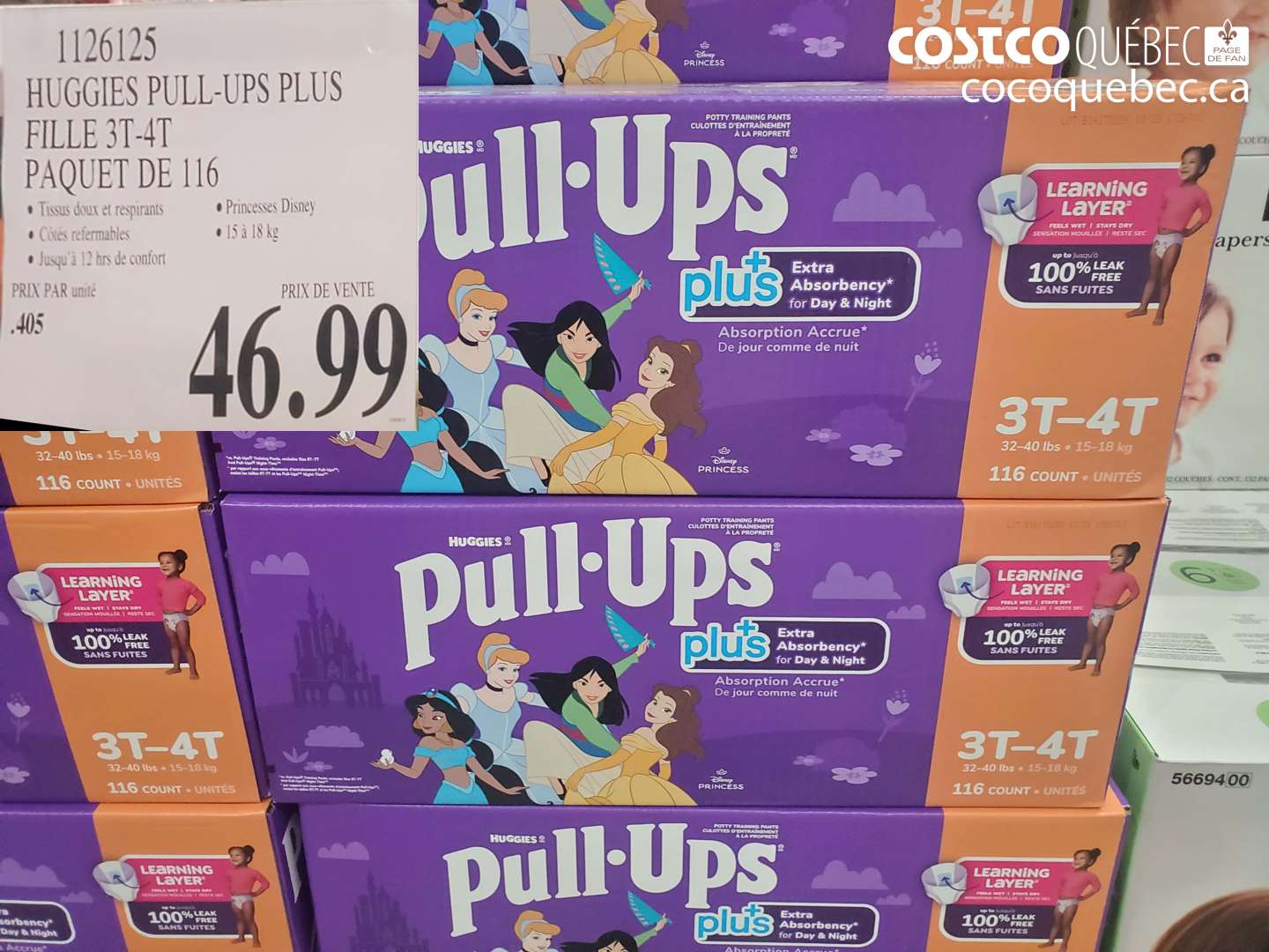 1126125 HUGGIES PULL-UPS PLUS FILLE 3T-4T PAQUET DE 116 $46.99