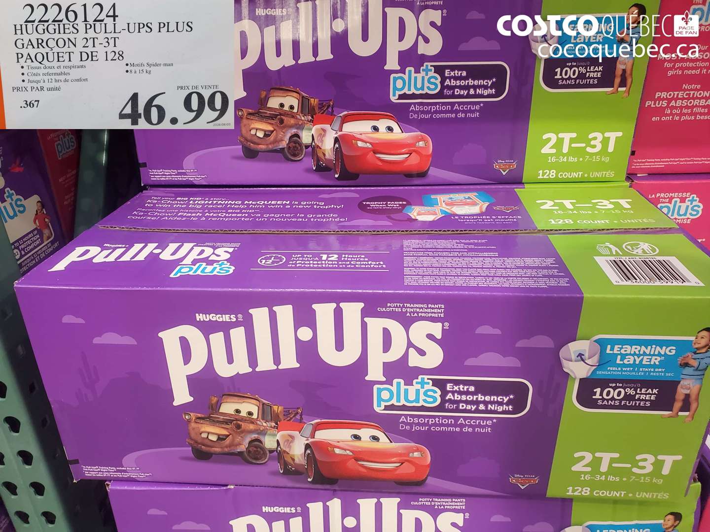 2226124 HUGGIES PULL-UPS PLUS GARÇON 2T-3T PAQUET DE 128 $46.99