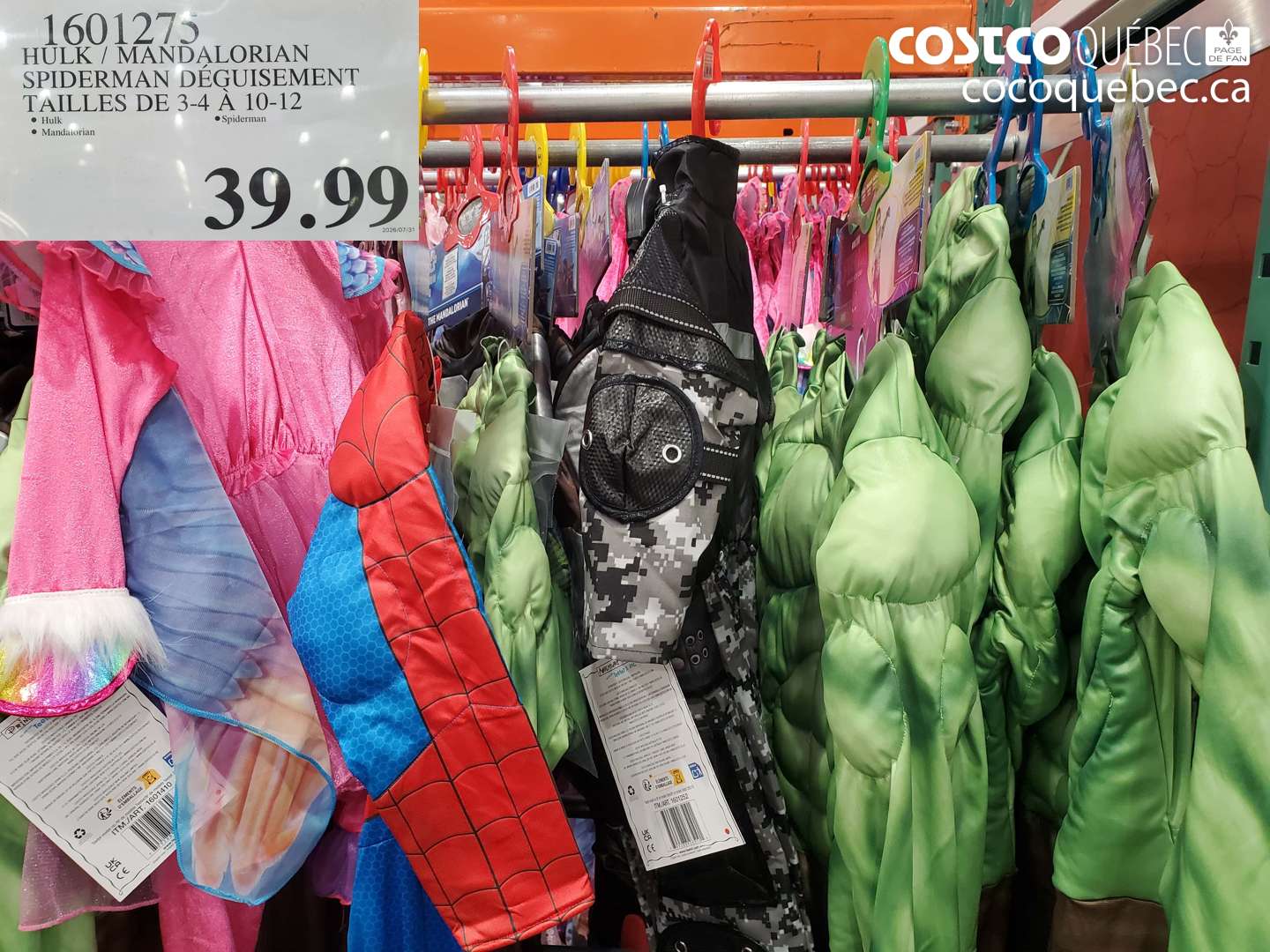 1601275 HULK / MANDALORIAN SPIDERMAN DÉGUISEMENT TAILLES DE 3-4 À 10-12 $39.99
