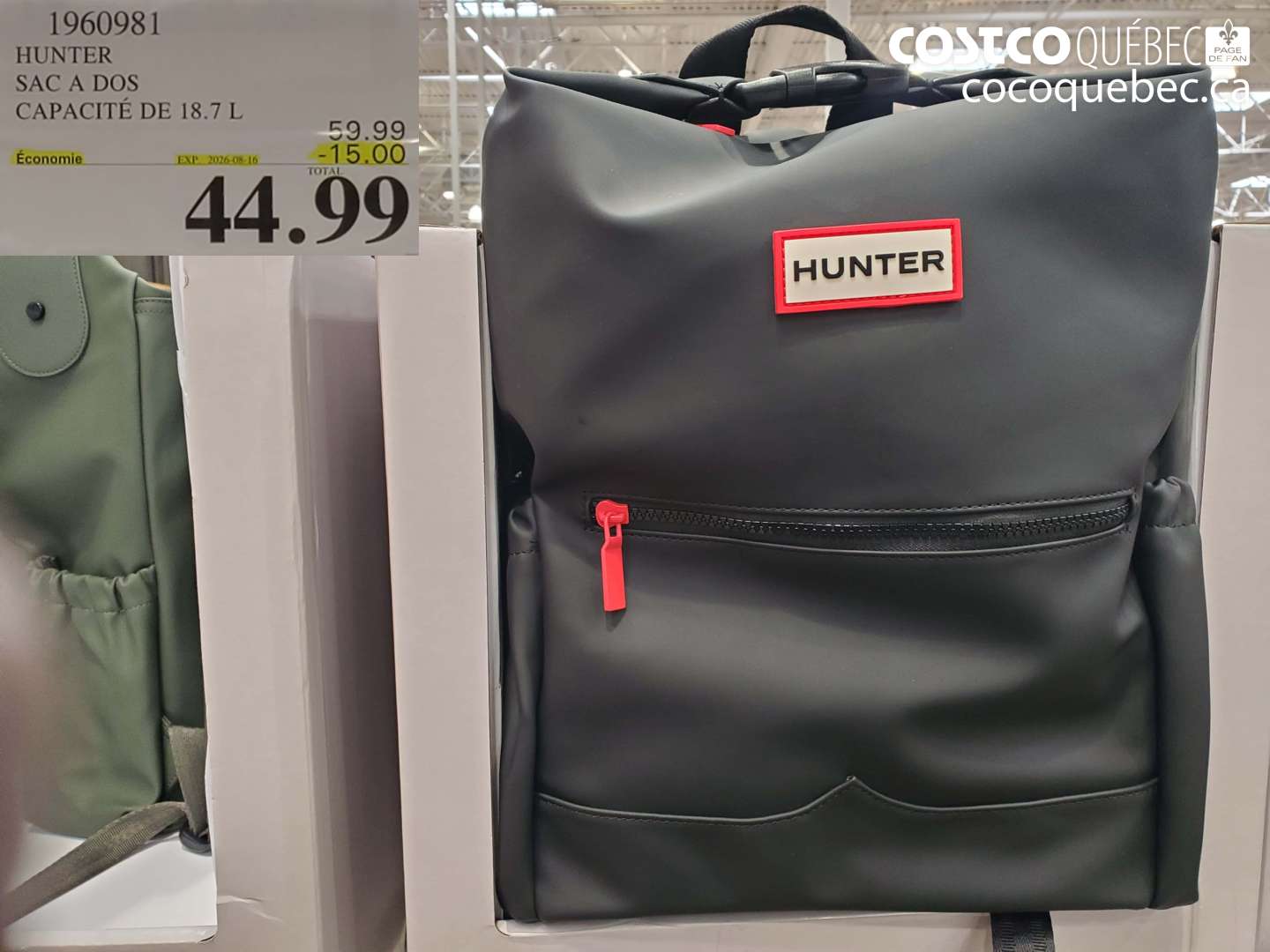 1960981 HUNTER SAC A DOS CAPACITÉ DE 18.7 L ($15.00 INSTANT SAVINGS EXPIRES ON 2026-08-16) $44.99